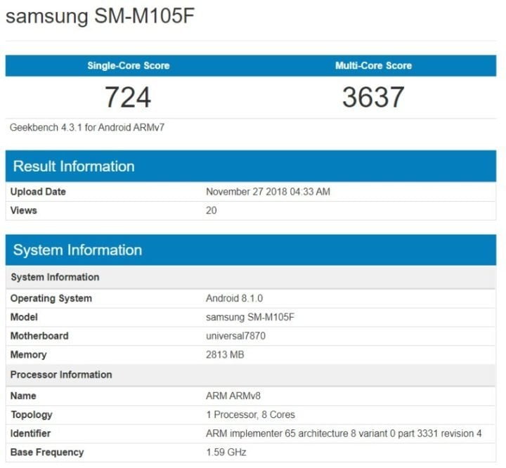 Samsung Galaxy M10 Goes Naked on Geekbench, Reveals Exynos 7870 SoC | DroidAfrica