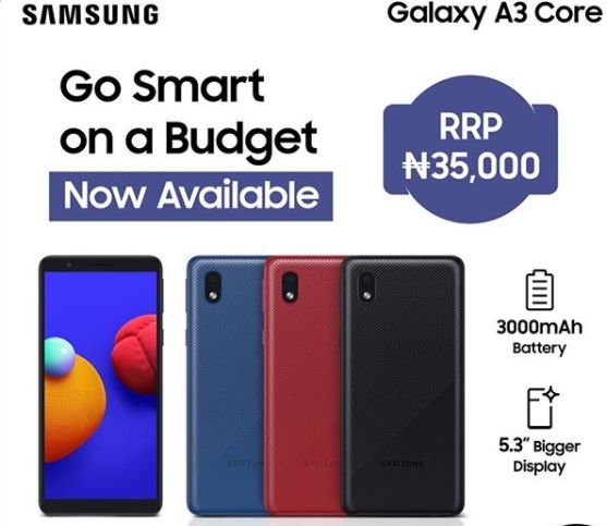 Samsung Galaxy A3 Core announced in Nigeria, priced @N35,000 galaxy a3 core price in Nigeria 1