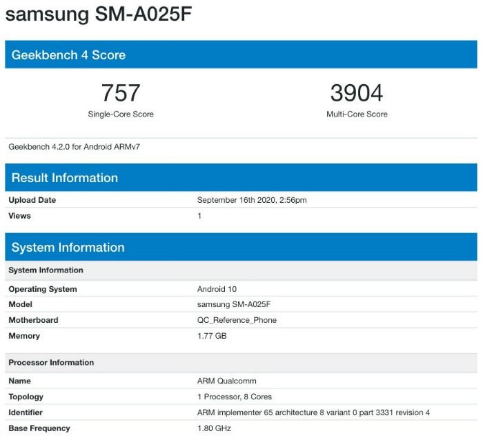 Purported Samsung Galaxy A02 seen on GeekBench | DroidAfrica