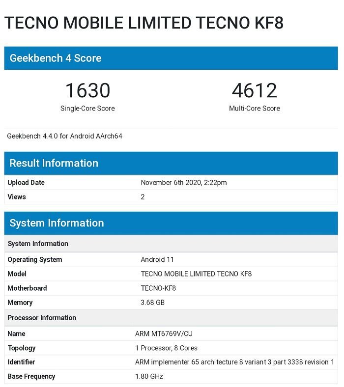 Tecno KF8 seen on multiple site with Helio G80 and Android 11 | DroidAfrica