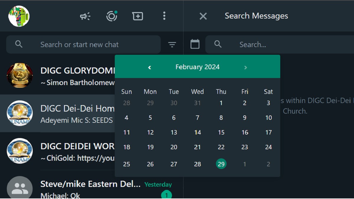 WhatsApp Search By Date features