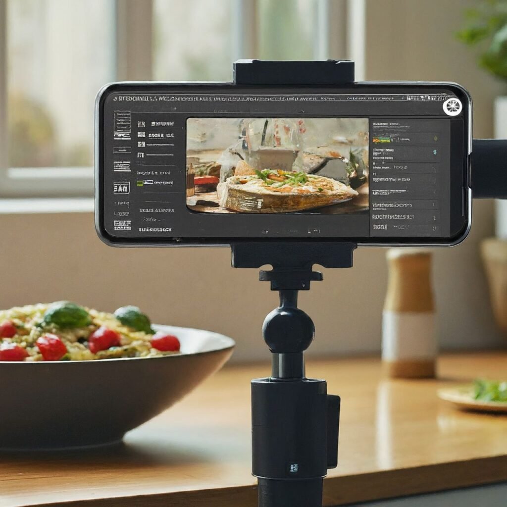 10 Incredible Things You Can Do with Your Smartphone A smartphone mounted on a tripod filming a scene with a video editing app interface visible