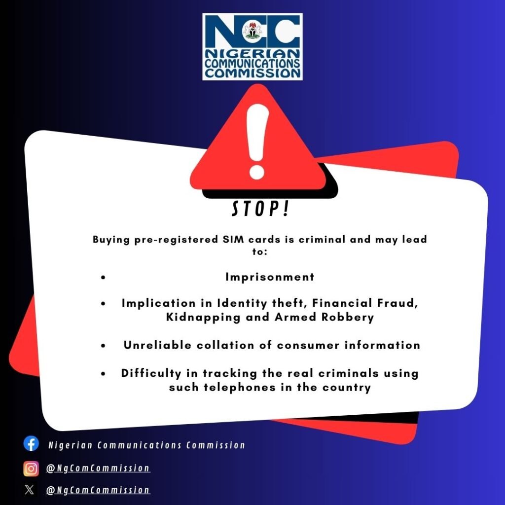 'It is Criminal'; NCC Warns Nigerians Against Pre-Registered SIM Cards NCC Warns Nigerians Against Pre Registered SIM Cards
