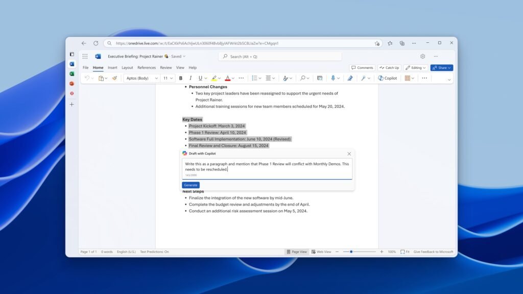 Microsoft Word Levels Up Writing with Enhanced Word Draft AI Features: Rewrite, Expand, Design Effortlessly micro