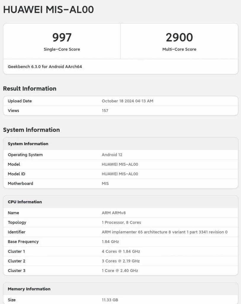 Geekbench Listing Reveals Disappointing Performance for Huawei Nova 13 Pro image 209