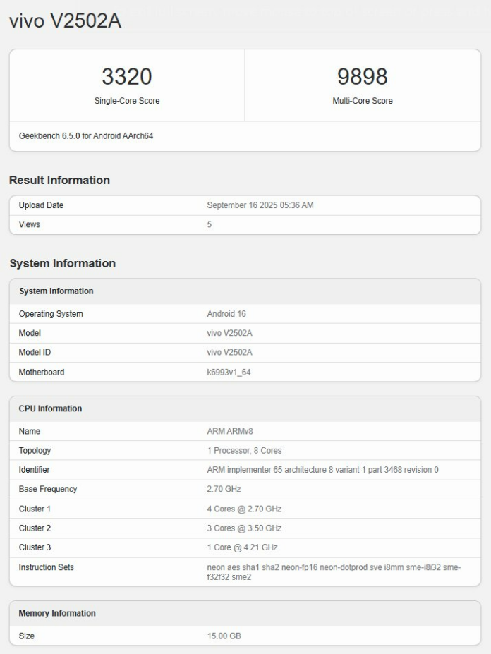 iQOO Neo 11 Pro spotted on Geekbench with Dimensity 9500 and 16GB RAM, launch tipped after iQOO 15 iQOO Neo 11 Pro Geekbench listing 696x927 1